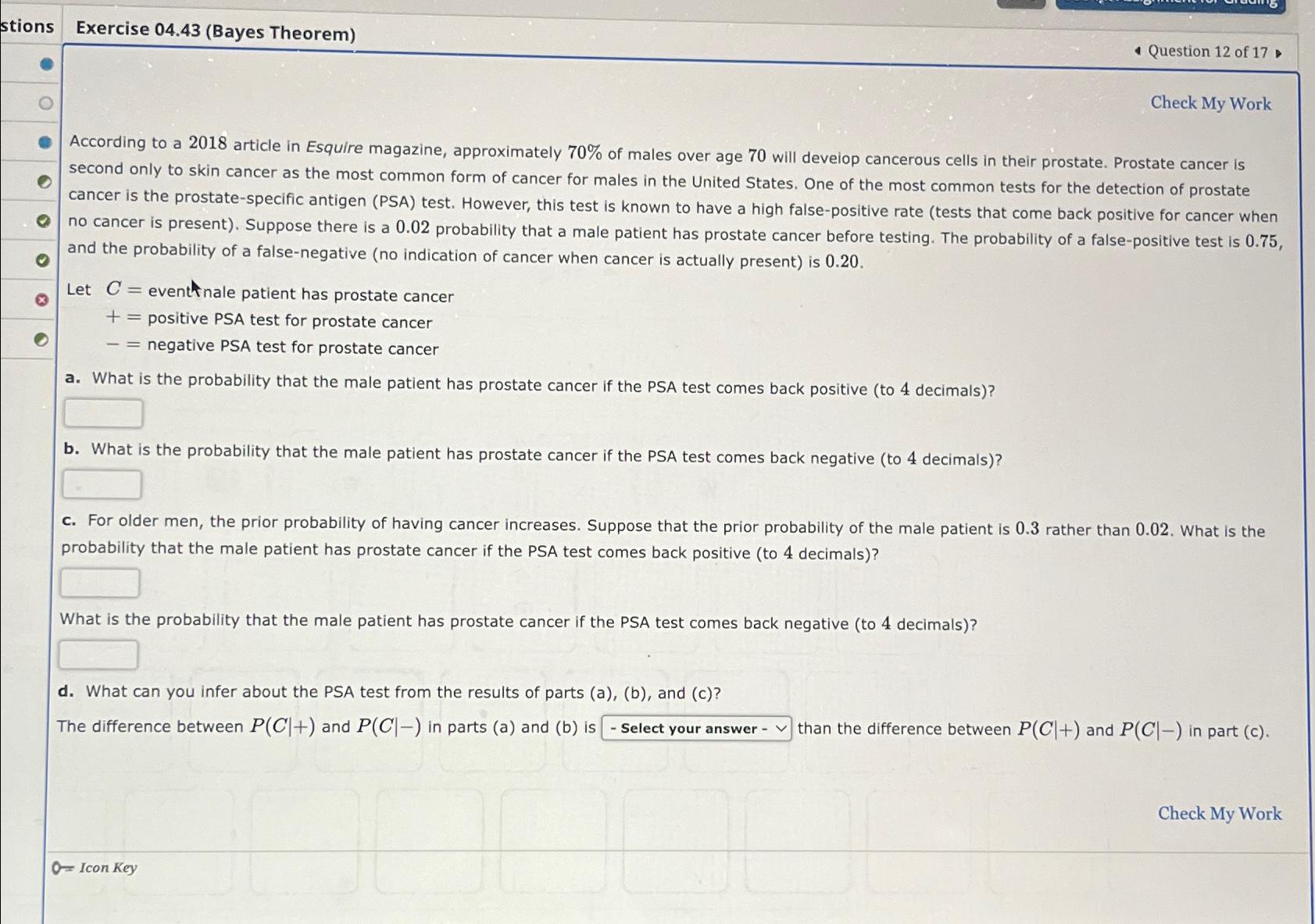  Exercise 04.43(Bayes Theorem) Question 12 of 17 Check My Work According