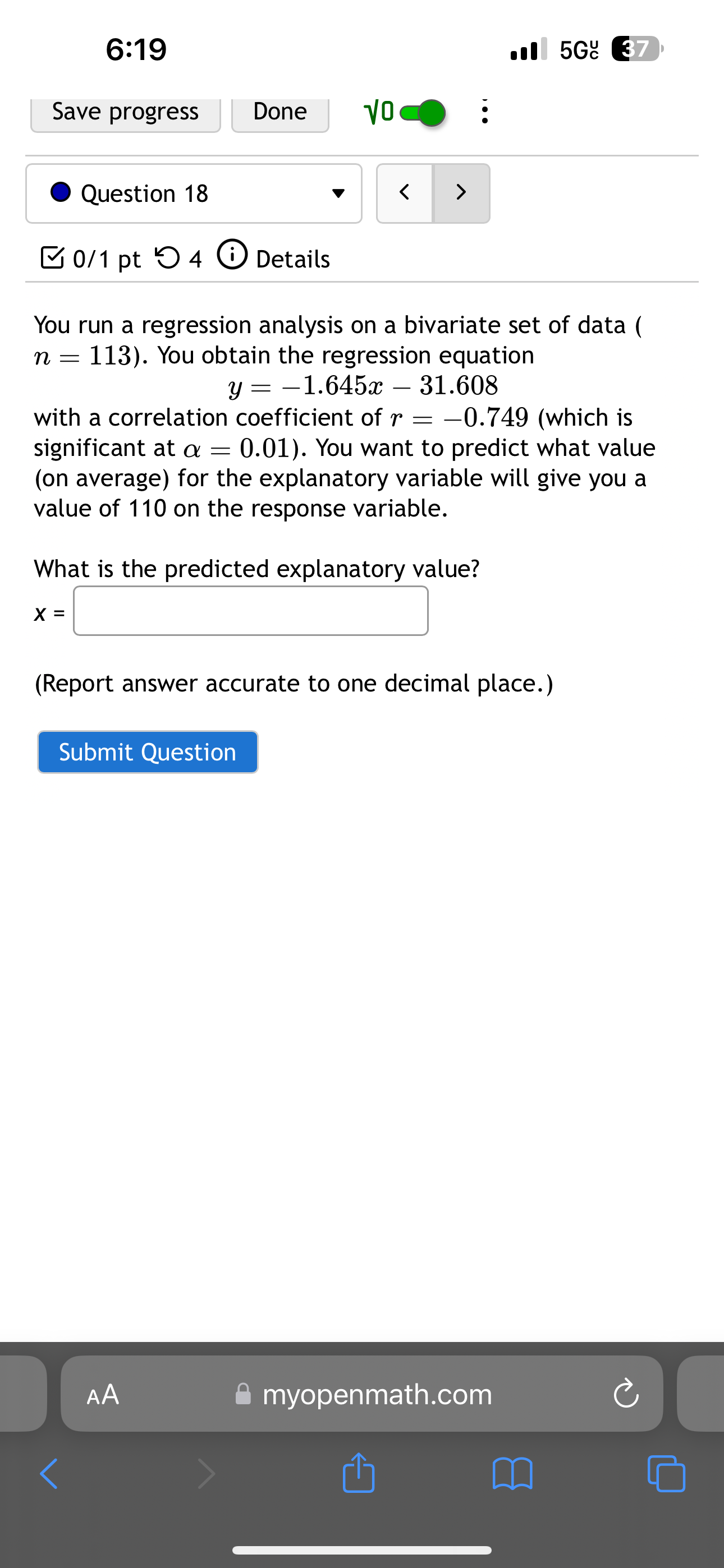 102). You obtain the regression equation y = 1.908z + 49.186 with