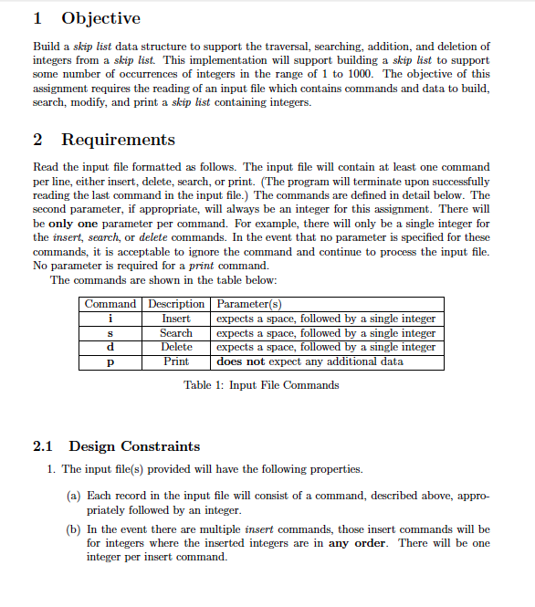 Implement a Skip List in JAVA Input and respective Output files are
