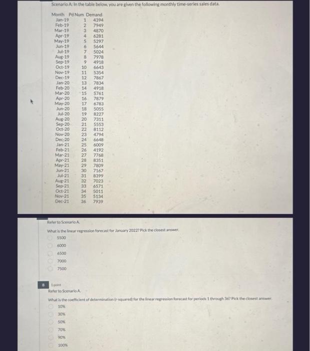  Scenario A: in the table below, vou are given the following