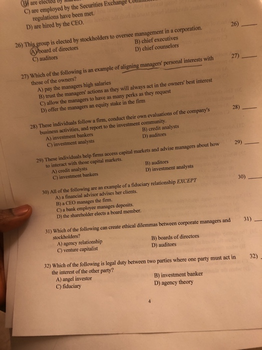  Please help thank you Bare elected ty C) are employed by