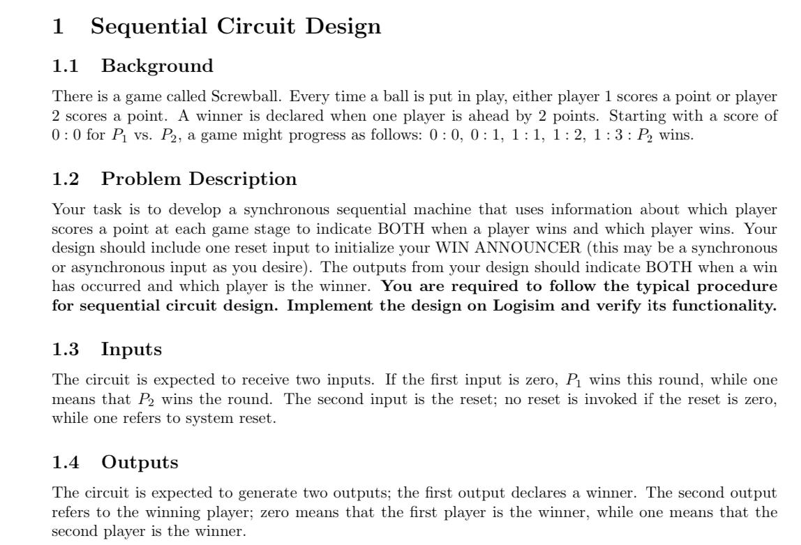  1 Sequential Circuit Design 1.1 Background There is a game called
