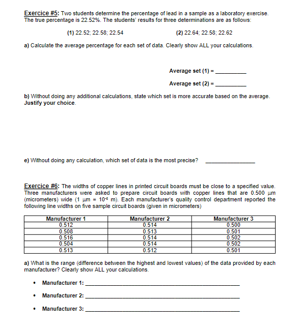  show all work please Exercice #5: Two students determine the percentage