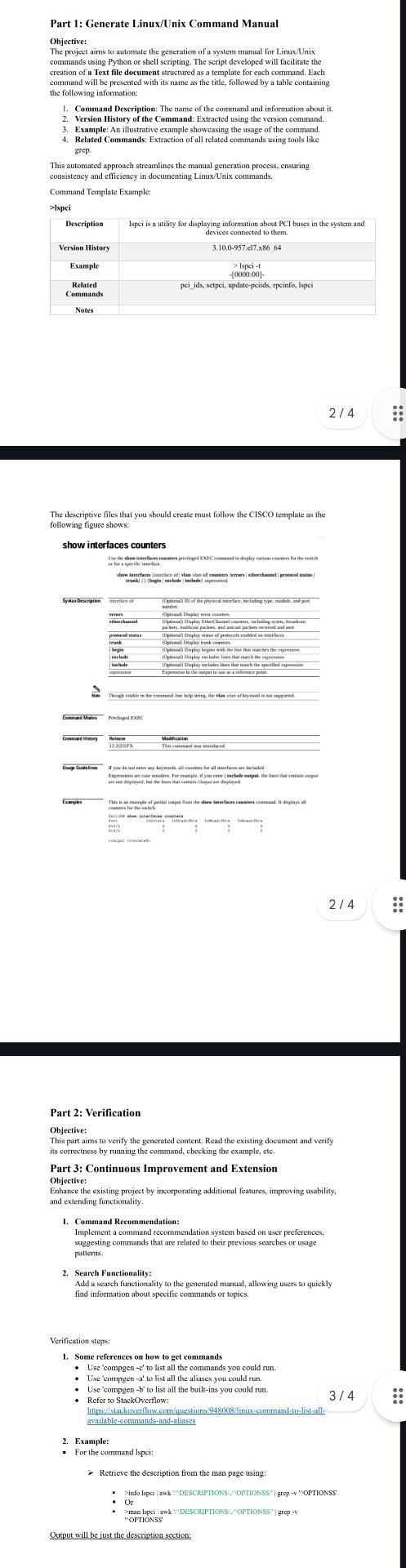 Part 1: Generate Linux/Unix Command Manual Objective: The project aims to