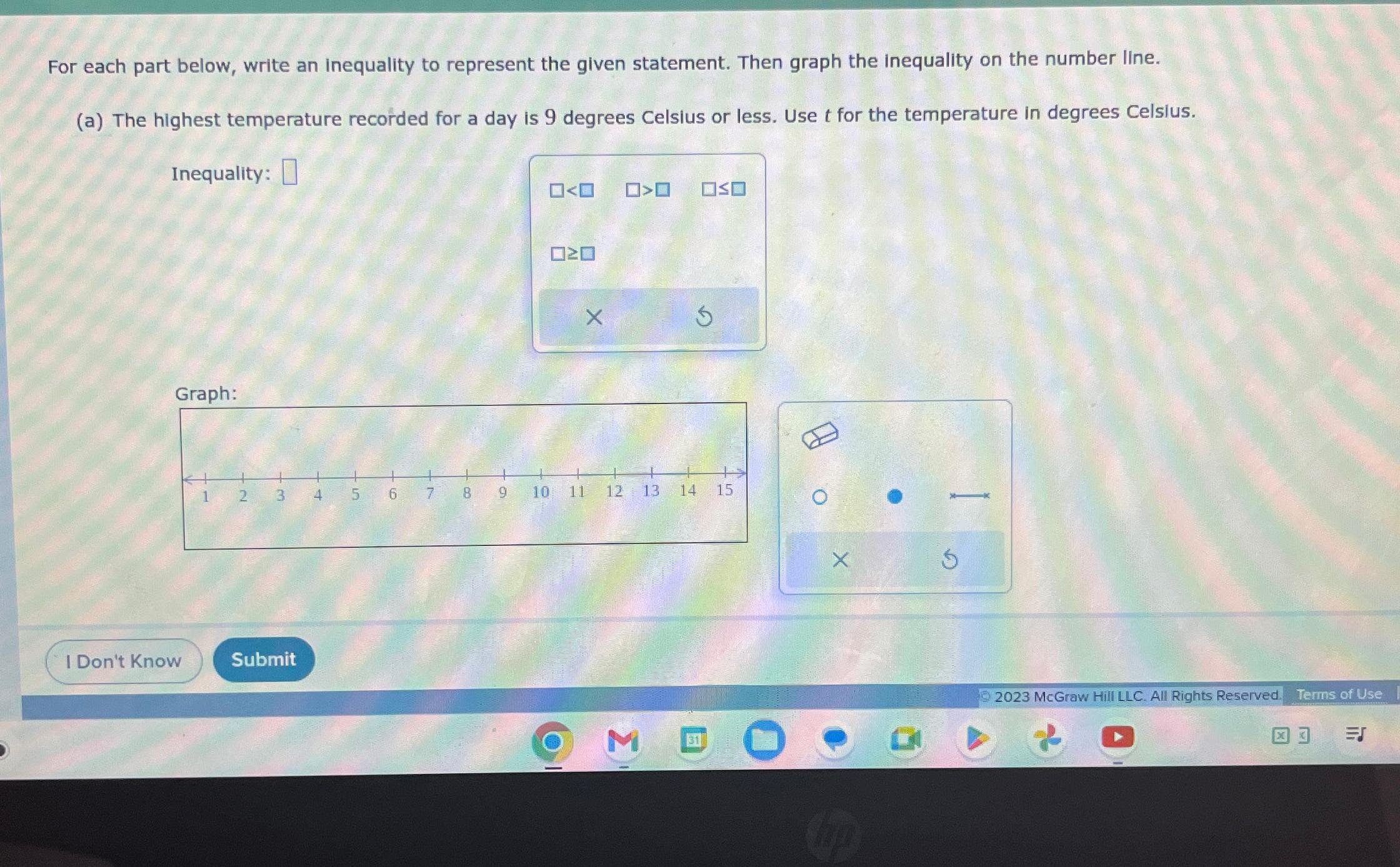  For each part below, write an inequality to represent the given