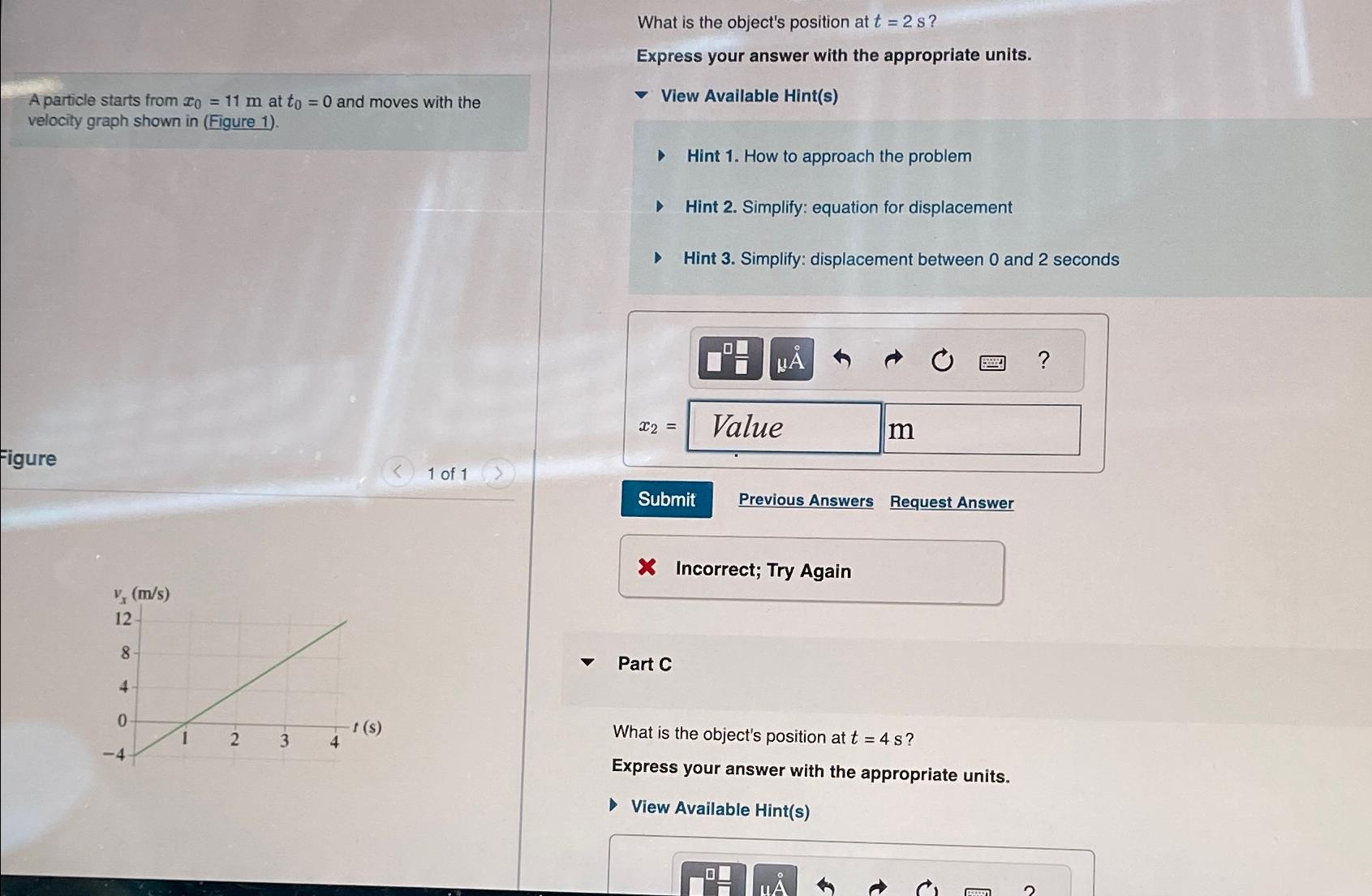 What is the object's position at t=2s? Express your answer with