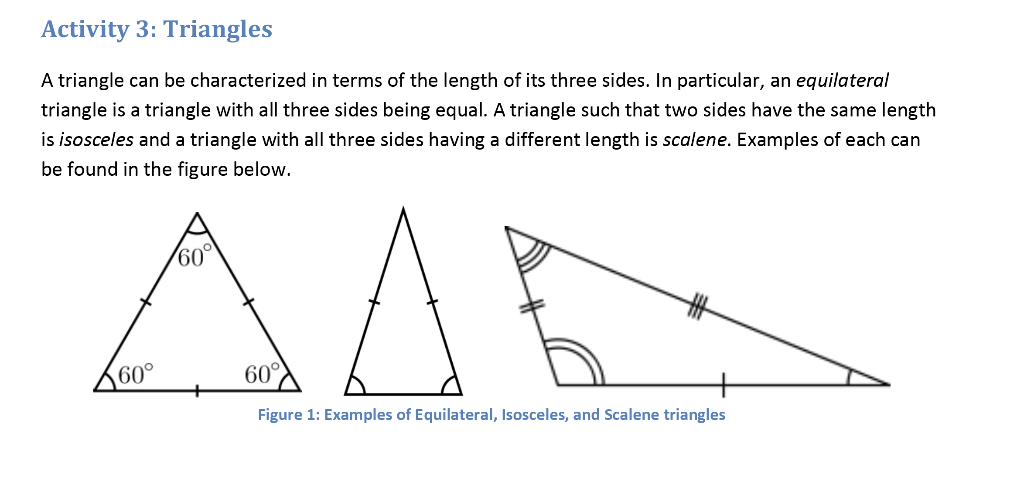 Activity 3: Triangles A triangle can be characterized in terms In addition,