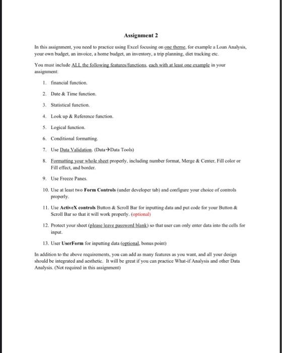 please answer in excel form or document Assignment 2 In this assignment,