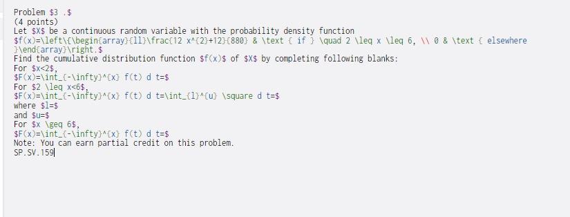  Problem $3$ (4 points) Let sxs be a continuous random variable