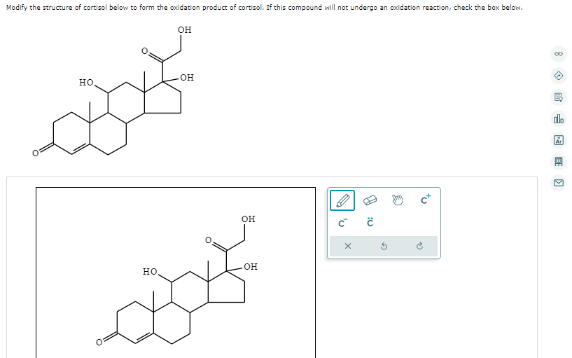 Modify the structure of cortisol below to form the oxidation product