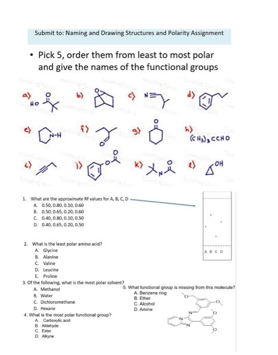  Submit to: Naming and Drawing Structures and Polarity Assignment Pick 5,