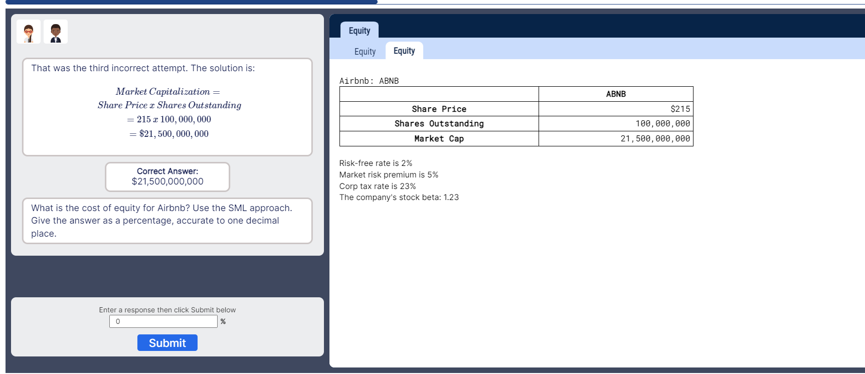  That was the third incorrect attempt. The solution is: Market Capitalization