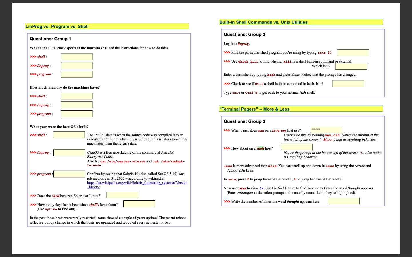  Built-in Shell Commands vs. Unix Utilities LinProg vs. Program vs. Shell