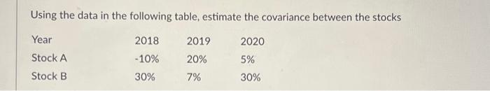  Using the data in the following table, estimate the covariance between