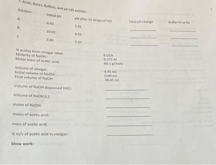 pls abswer 7. Acids, Bases, Buffers, and pH (35 points). Solution 2.