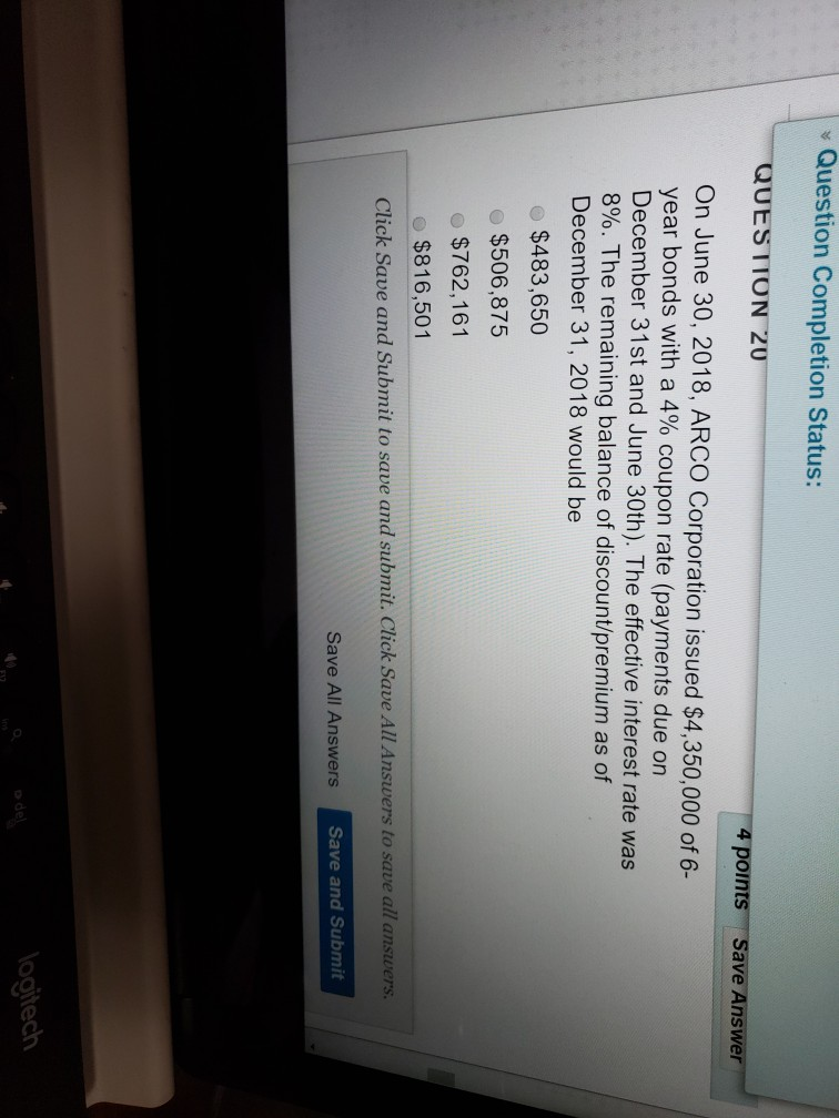  Question Completion Status: QUESTION 20 4 points Save Answer On June