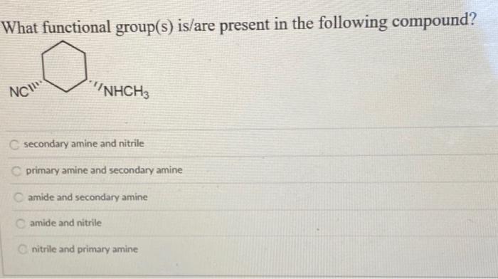  What functional group(s) is/are present in the following compound? NCIL ''NHCH3