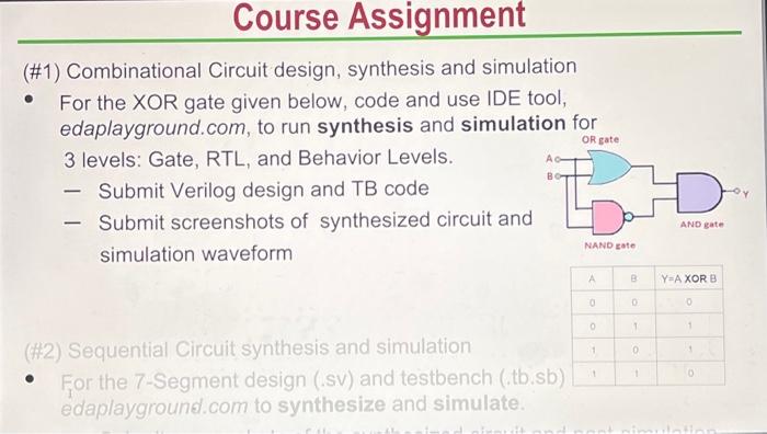  (\#1) Combinational Circuit design, synthesis and simulation - For the XOR