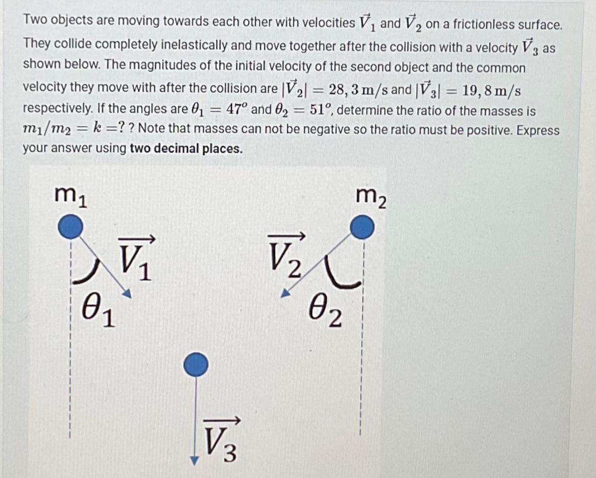  Two objects are moving towards each other with velocities vec(V)1 and