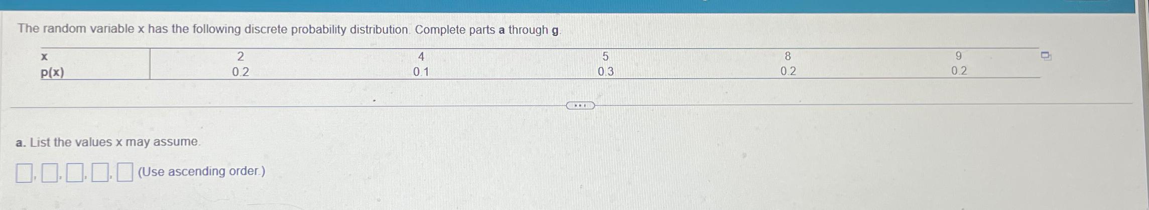  The random variable x has the following discrete probability distribution. Complete