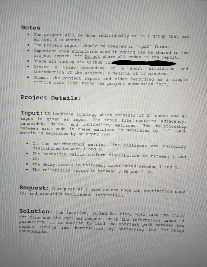  Notes - The project will be done individually or in a