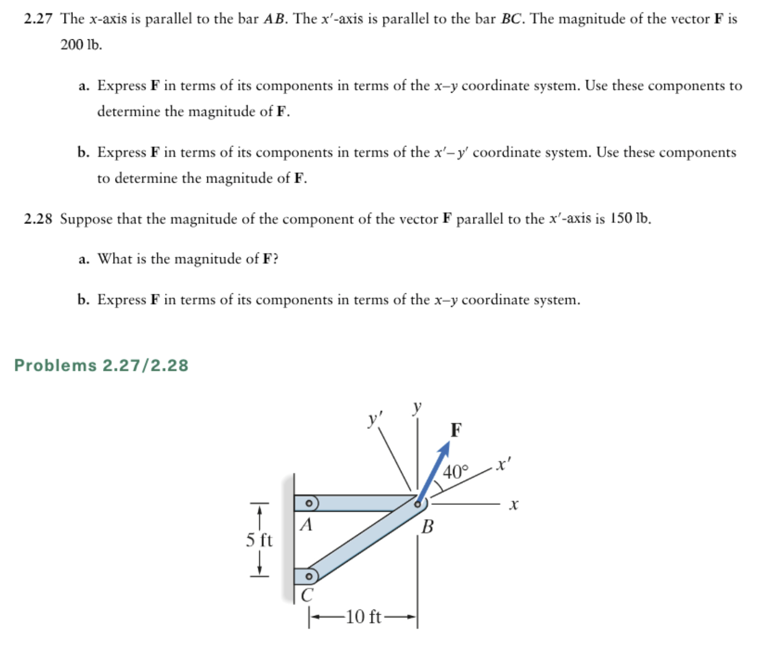  2.27 The x-axis is parallel to the bar AB. The x'-axis