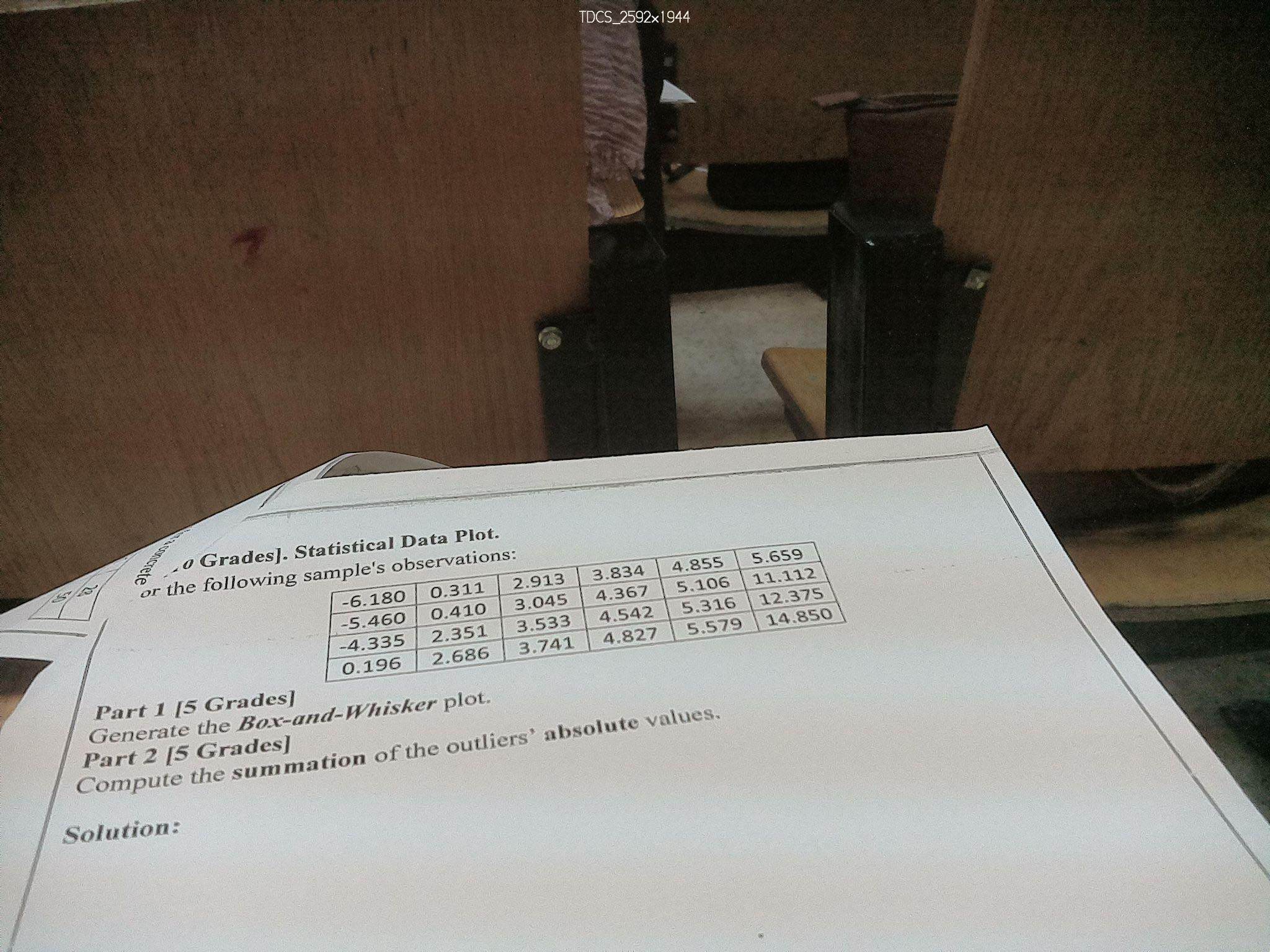  a Grades]. Statistical Data Plot. or the following sample's observations: Part