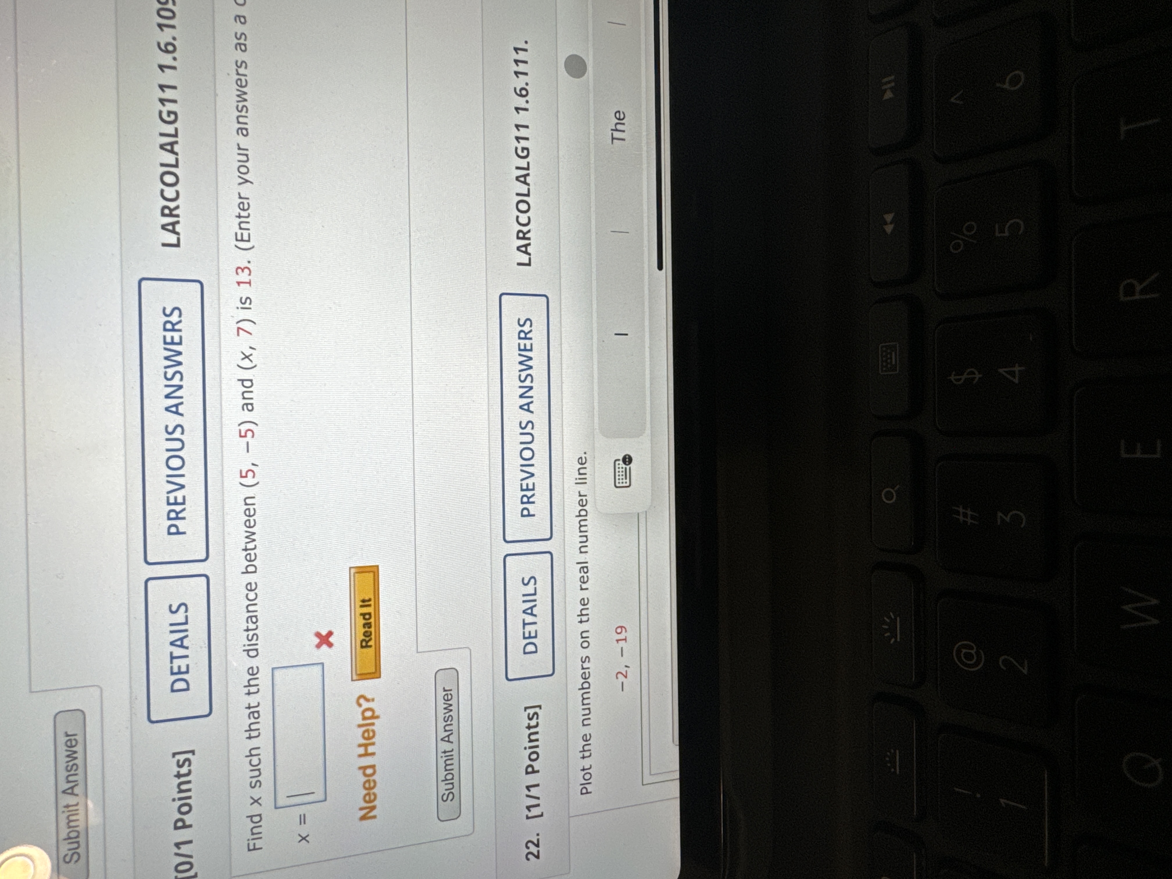  Find x such that the distance between (5,-5) and (x,7) is