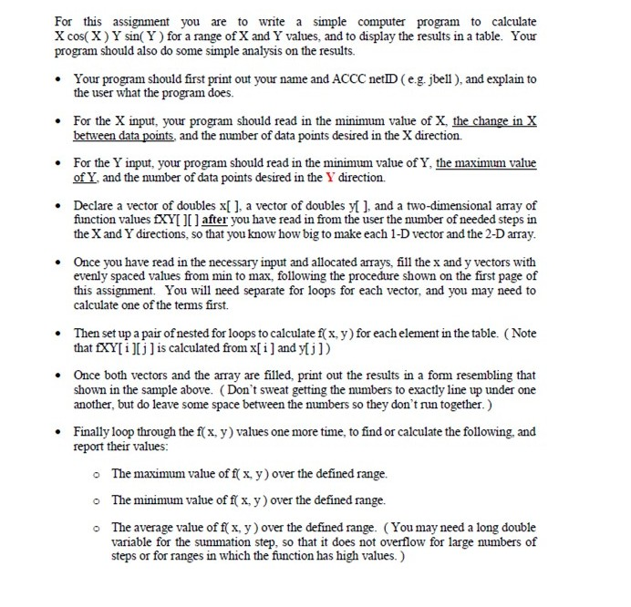 values: f(X, Y)=Xcos(x)'sin(Y) Calculating the X and Y Vectors One of the