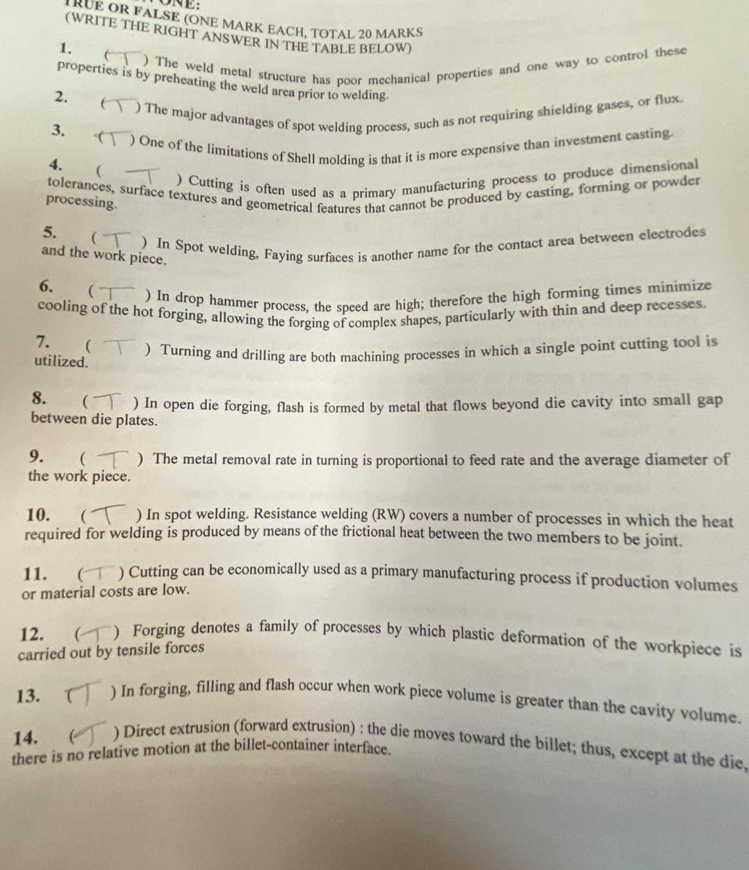  (WV OR FALSE (ONE MARK EACH, TOTAL 20 MARKS (WRITE THE