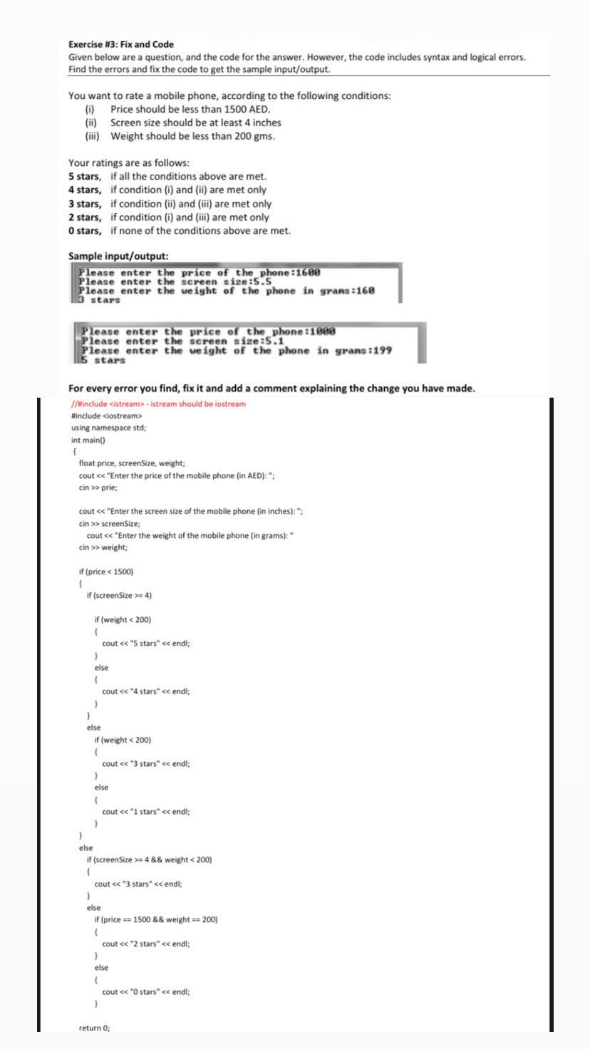  Exercise #3: Fix and Code Given below are a question, and