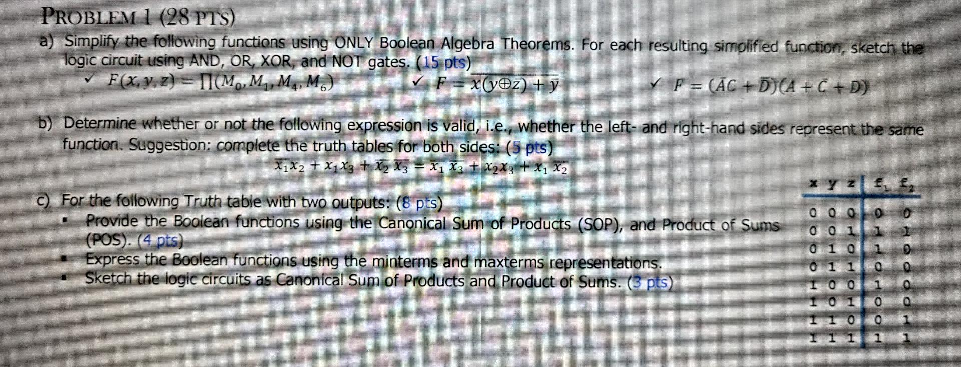  please show as much work as possible PROBLEM 1 (28 PTS)