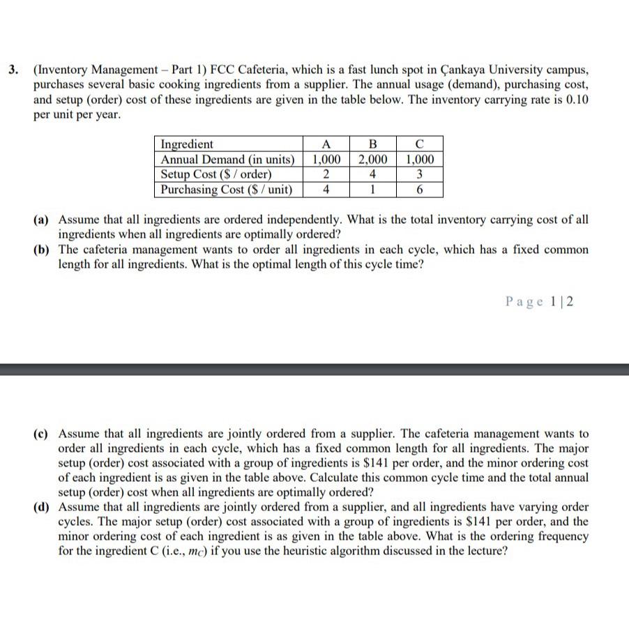  (Inventory Management - Part 1) FCC Cafeteria, which is a fast