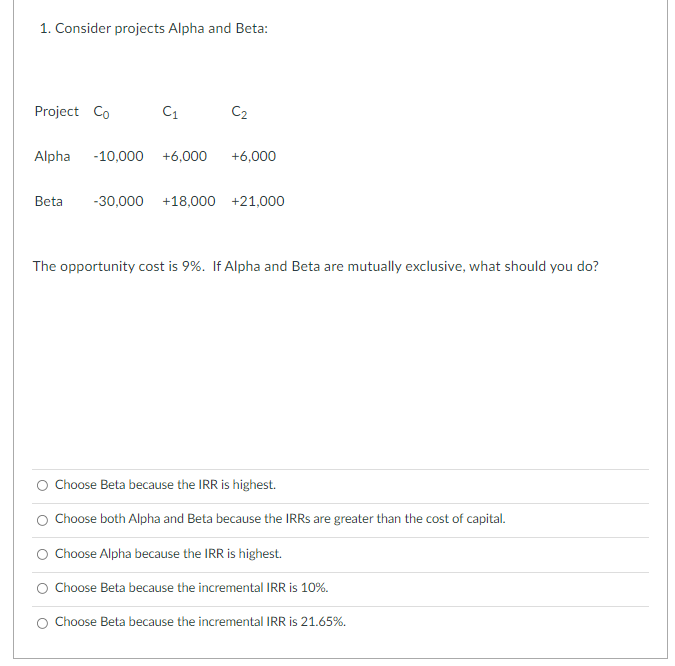  1. Consider projects Alpha and Beta: Project Co C1 C2 Alpha