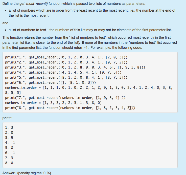  Define the get_most_recent0 function which is passed two lists of numbers