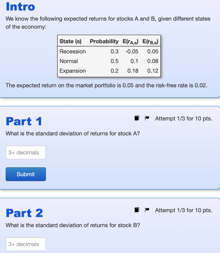 Intro We know the following expected returns for stocks A and