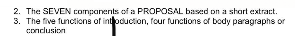 2. The SEVEN components of a PROPOSAL based on a short