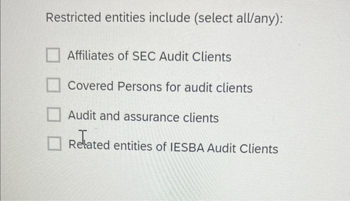 you can choose more than 1 answer Restricted entities include (select all/any):