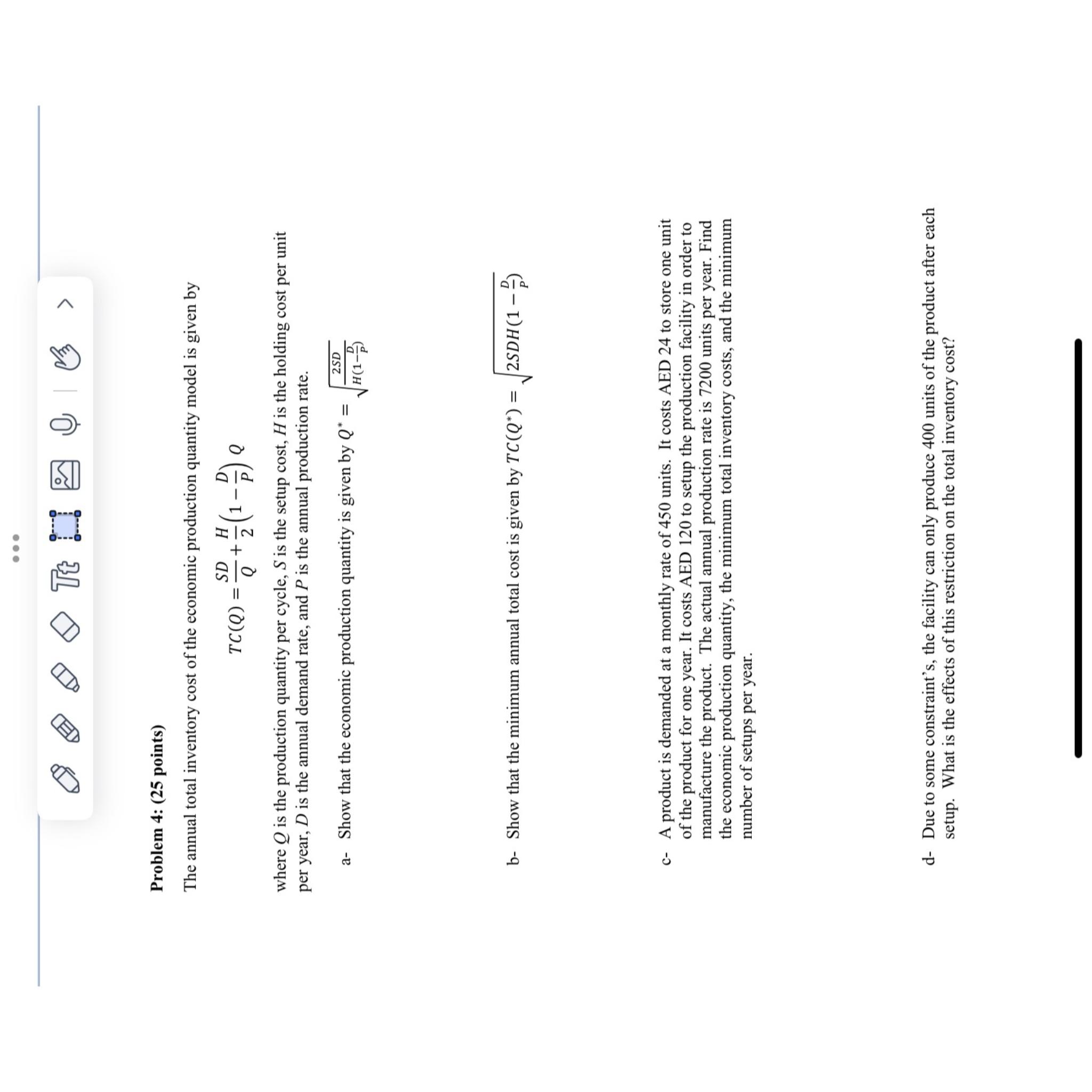  Problem 4: (25 points) The annual total inventory cost of the