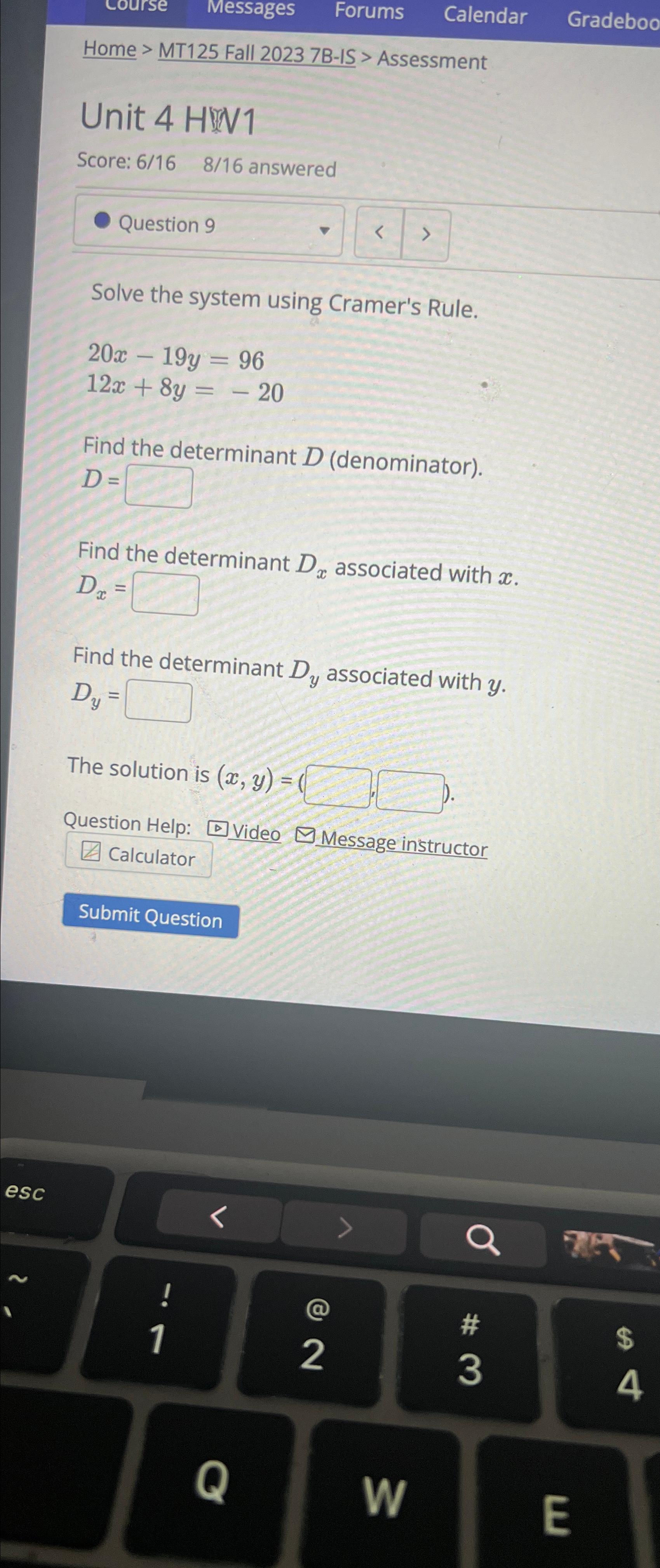  Home > MT125 Fall 20237B-IS > Assessment Unit 4 HWN1 Score:
