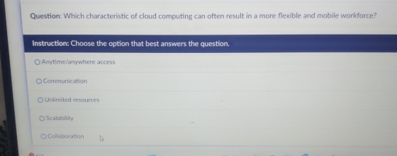  Question: Which characteristic of cloud computing can often result in a