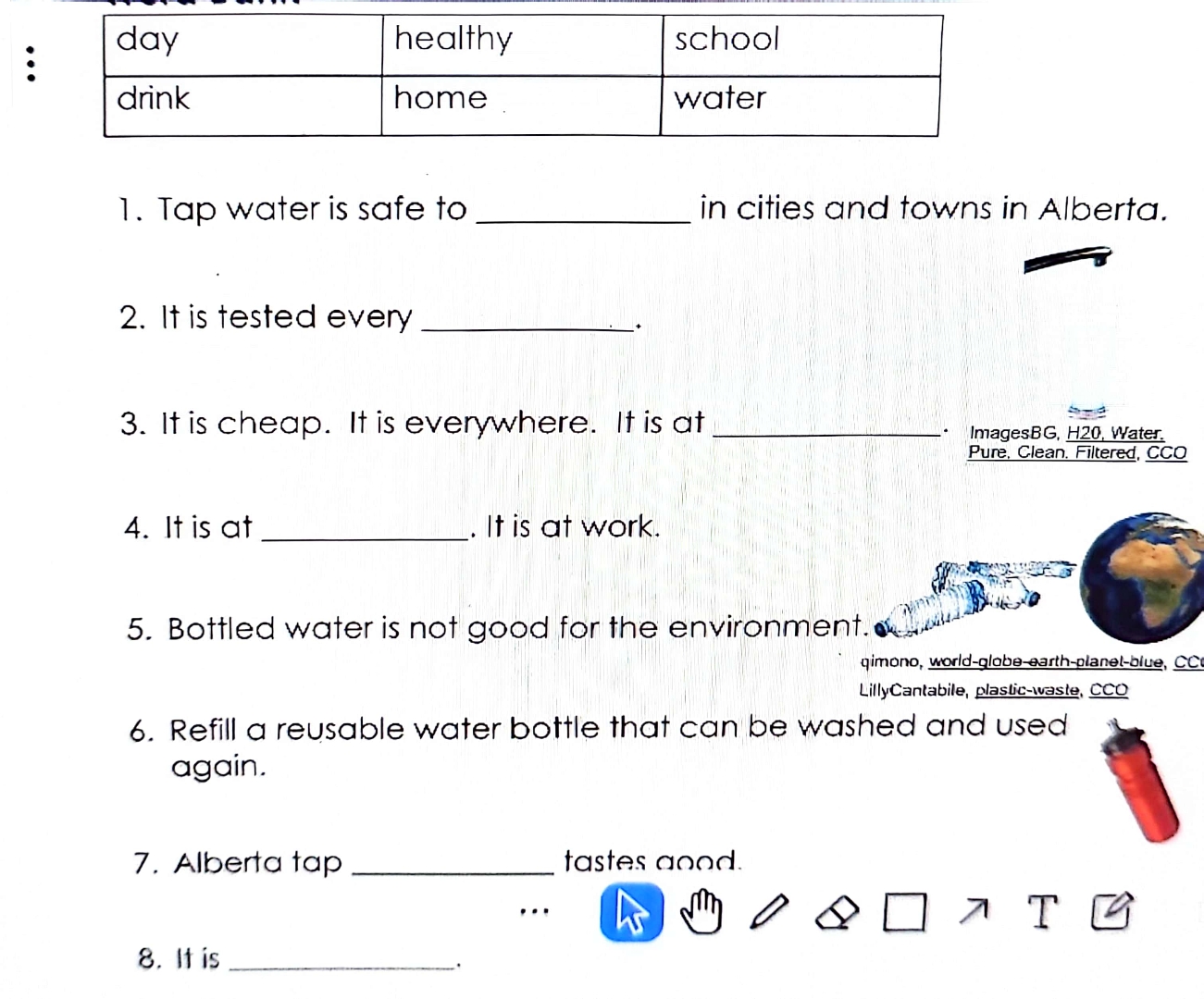  \table[[day,healthy,school],[drink,home,water]] Tap water is safe to. in cities and towns in