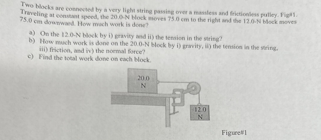  Two blocks are connected by a very light string passing over