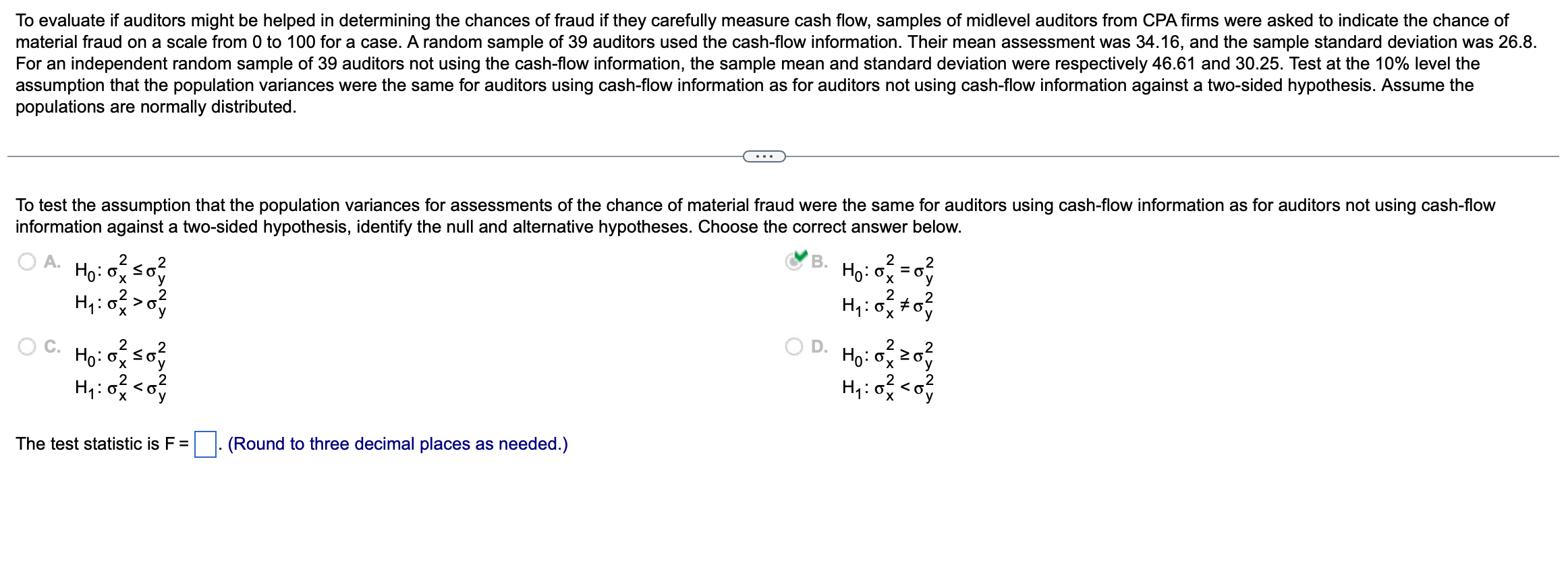  information against a two-sided hypothesis, identify the null and alternative hypotheses.