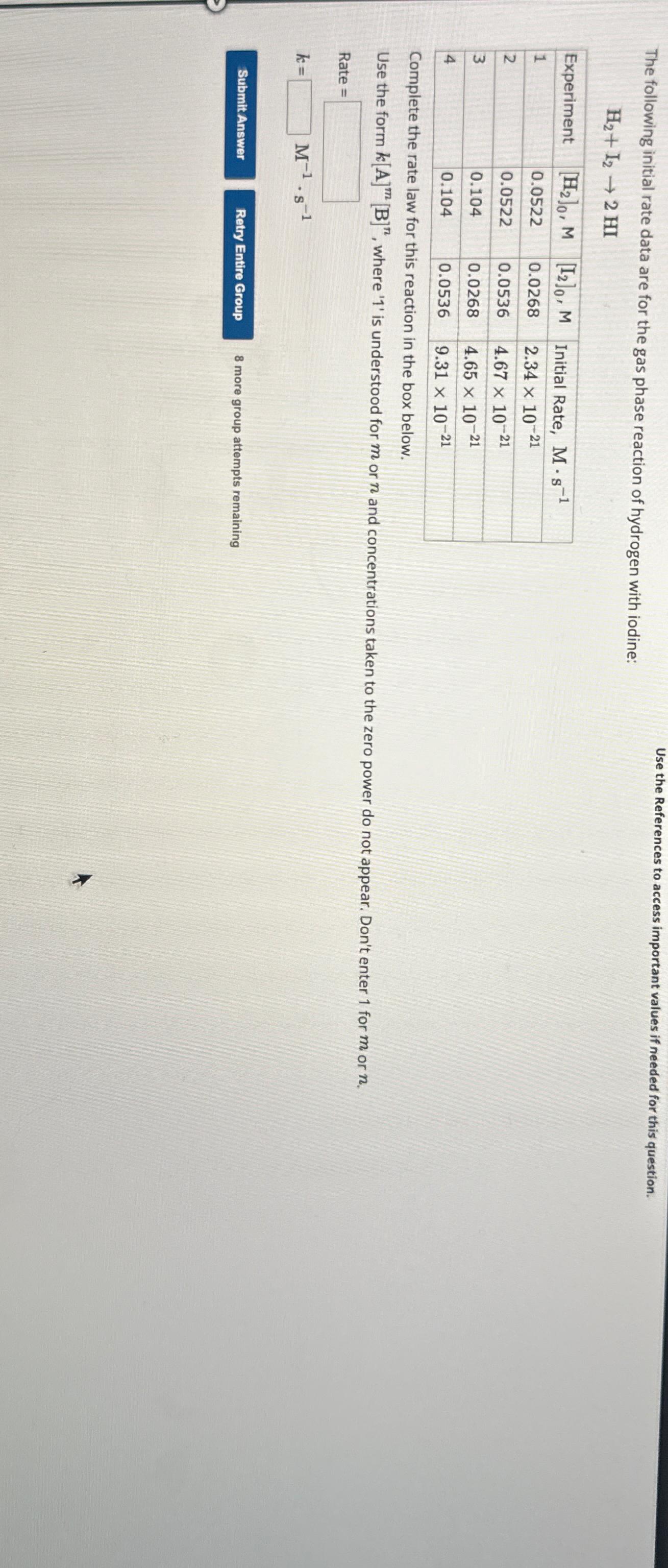  The following initial rate data are for the gas phase reaction