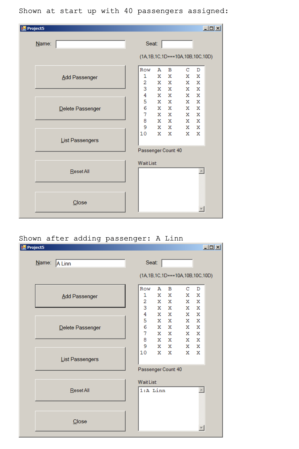 of strings to maintain a seating chart. In addition, create an array