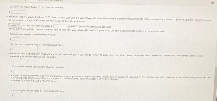  0 Calon your answer based on the financial cate 5 d.