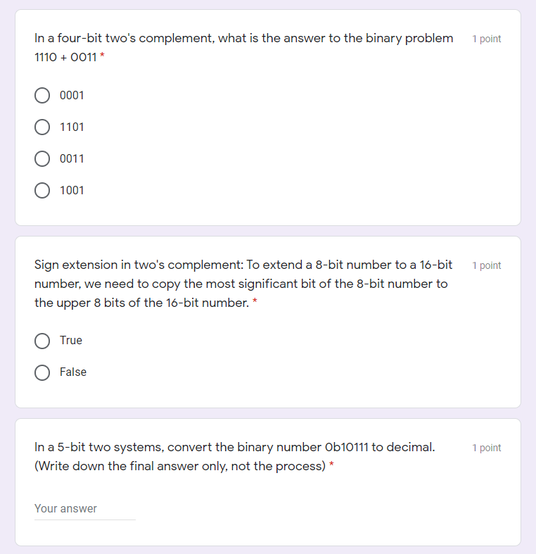 Two's Complement, Please do all 1 point In a four-bit two's complement,