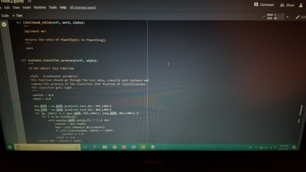 Double check your code") - Question 1.2 (5 points) Fill out the