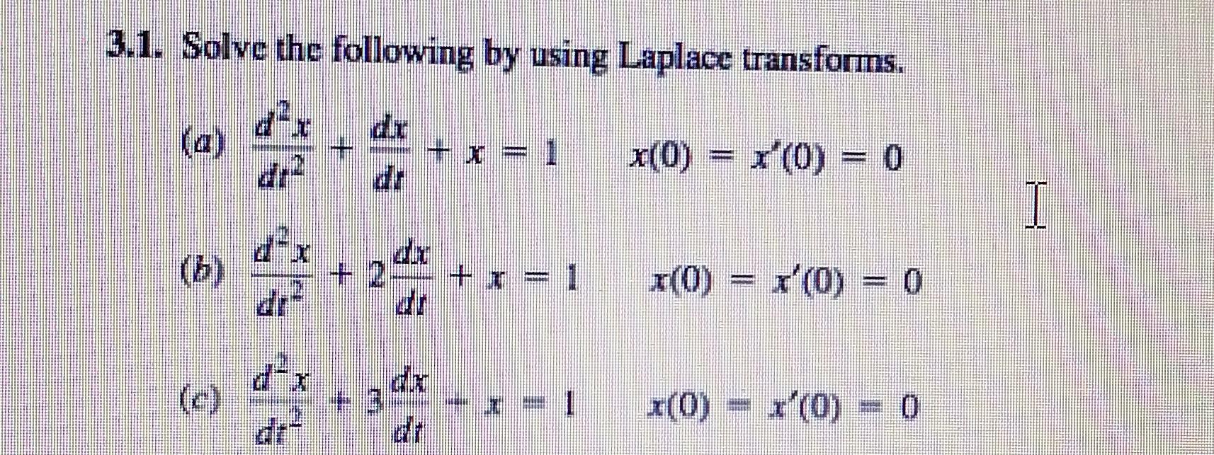  Please solve 3.1. Solve the following by using Laplace transforms. (a)
